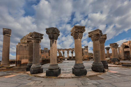 Ruins of the ancient temple of Zvartnots near Yerevan, Armeniaの写真素材