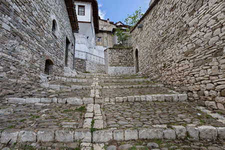 Cobble stone streets in Berat, Albania.のeditorial素材