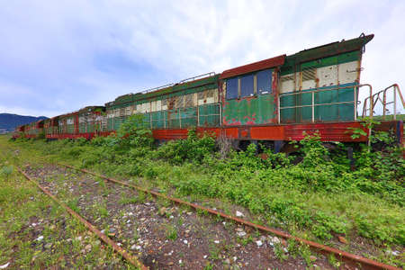 Abandoned old train from communist era in Albaniaのeditorial素材