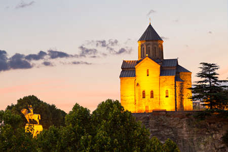 Metekhi Church and the statue of King Vahtang Gorgasali, in Tbilisi, Georgia.