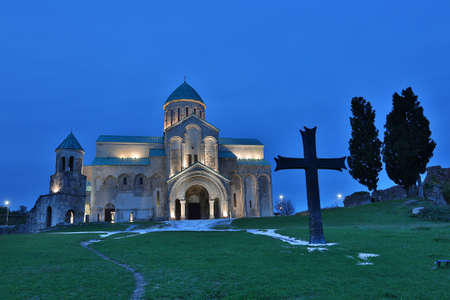 Bagrati Cathedral at the twilight in Kutaisi, Georgiaの写真素材