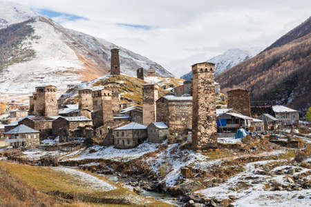 Old village Ushguli, in Caucasus Mountains, Georgia