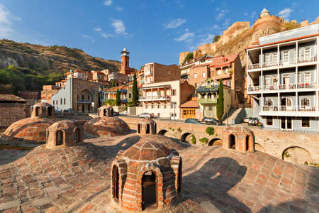 Old town Tbilisi with the domes and chimneys of the historical bath, Georgia, Caucasusのeditorial素材