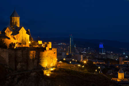 Narikala Castle at night in Tbilisi, Georgia