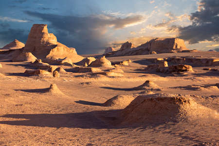 Lut desert in Iran with rock formations known as Kalutsの写真素材