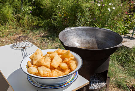 Fried puffy bread of Kazakhstan known as Baursakの写真素材
