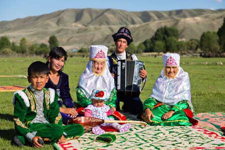Family from Kazakhstan in national costumes.