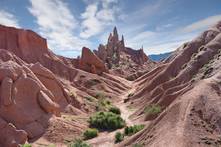 Rock formations known as Fairy Tale Castle, near the town of Kaji Say, Kyrgyzstanの写真素材
