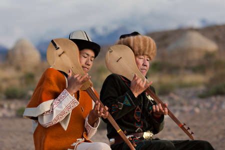 Musicians playing local traditional instruments, in Issyk Kul, Kyrgyzstanのeditorial素材