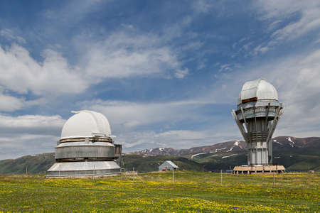 Ancient telescope and observatory from Soviet era in Assy Plateau, Kazakhstan.のeditorial素材
