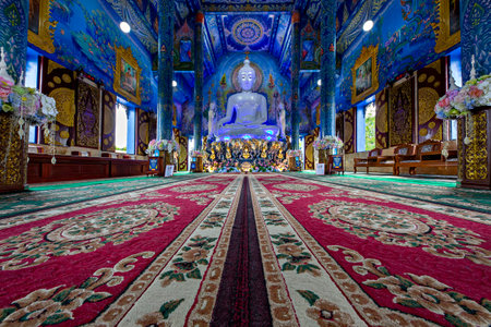 Blue Temple known also as Wat Rong Suea Ten, in Chiang Rai, Thailandのeditorial素材