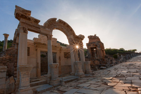 Temple of Hadrian in the ruins of the Roman city of Ephesus, in Selcuk, Turkeyの写真素材