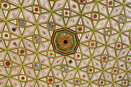 Ceiling decoration in the restored historical Ottoman house known as Cakiraga Mansion, in Birgi, Turkey.のeditorial素材