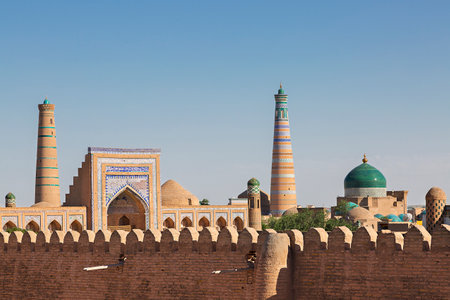 Skyline of the ancient city of Khiva, Uzbekistan.の写真素材