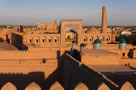 Skyline of the ancient city of Khiva at the sunset, Uzbekistan.の写真素材
