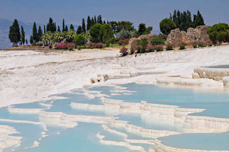 Natural travertine pools and terraces in Pamukkale, Denizli, Turkey.の写真素材