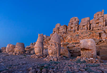 Nemrut Mountain with the statues built in the 1st century BC by Commagene Kingdom, in Adiyaman, Turkeyの写真素材
