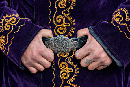 Details of traditional man's clothes in Bishkek, Kyrgyzstan
