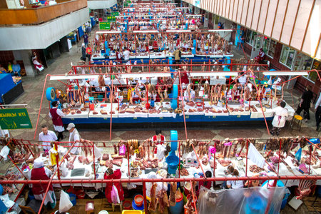 Meat section in the Green Bazaar in Almaty, Kazakhstanのeditorial素材
