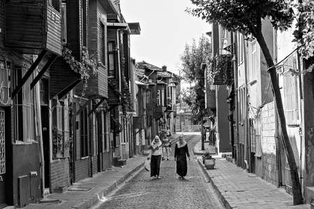 Street with historical wooden houses in Kadirga neighborhood, Istanbul, Turkeyのeditorial素材
