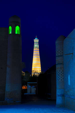Old town Khiva at the dawn with Islam Khoja Minaret, Uzbekistanのeditorial素材