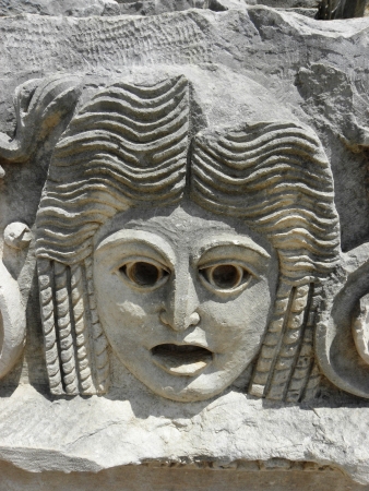 Stone masks of the amphitheater of the ancient city of Lycia from the Roman period the city の写真素材