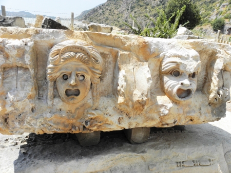 Stone masks of the amphitheater of the ancient city of Lycia from the Roman period the city の写真素材