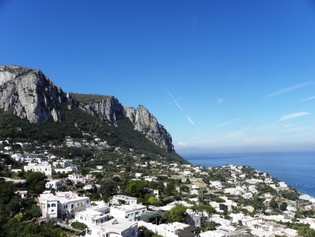 Landscape of beautiful scenery of sea, rocks and vegetation on the Italian island of Capri の写真素材