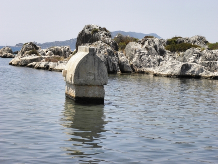 Sarcophagus ended up in the sea after an earthquake in the region led to the sinking of the coast but about 5 meters の写真素材