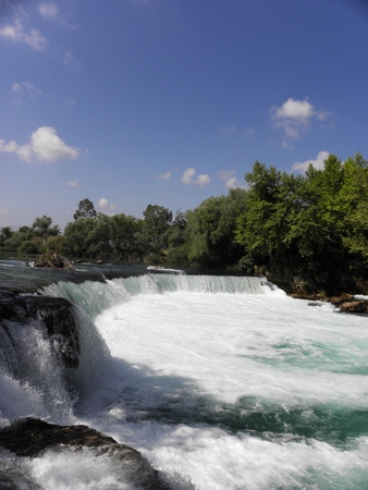 Manavgat Waterfall on the eponymous river in the Mediterranean region of Turkey in Antalya の写真素材