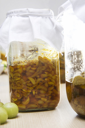 Jar filled with garlic pickle
