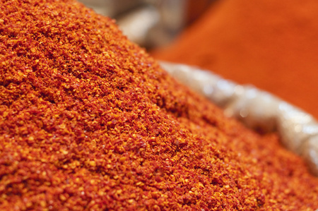 Close-up of red chilli powderの写真素材
