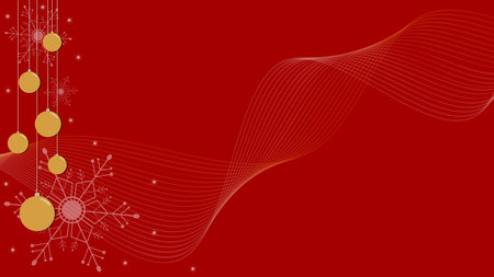 Red Gold Yellow Christmas Background Wallpaper With Christmas Balls And Glitter Decorationsのイラスト素材