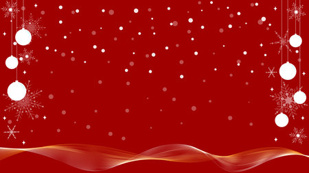 Red Christmas Wallpaper Background With Sparkling White Snowflakes And Christmas Ballsのイラスト素材