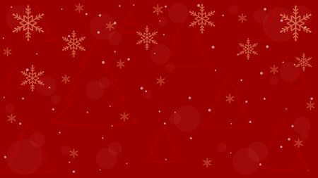 Christmas Tree Ornament Decoration And Glittering Snowflakes Falling On Red Backgroundのイラスト素材