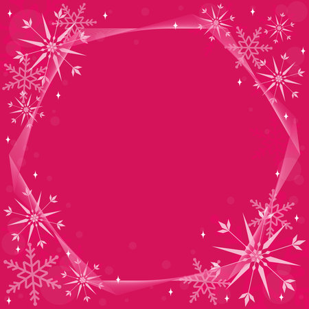 Pink Background Wallpaper Decorated With Hexagonal Frame Lines And Sparkling Snowflakesのイラスト素材
