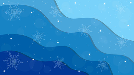 Abstract Blue Winter Layers Background And Sparkling Snowflakes Ornamentsのイラスト素材