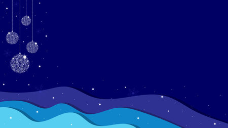 Layered Navy Blue Background Wallpaper Decorated With Christmas Ornaments And Sparkling Snowflakes In Winter Seasonのイラスト素材