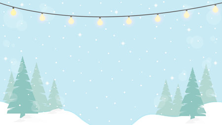 Snowfall With Clear Blue Sky And Pine Trees In Winterのイラスト素材