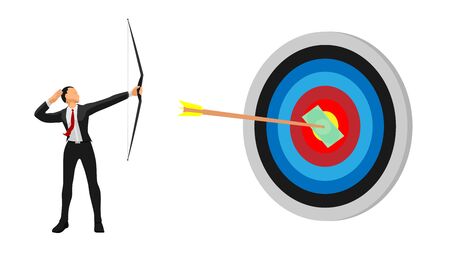 a businessman gets a target. illustrations successfully target the target.のイラスト素材