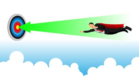 a businessman flies straight towards the focus point. illustration of the key progress of success.のイラスト素材
