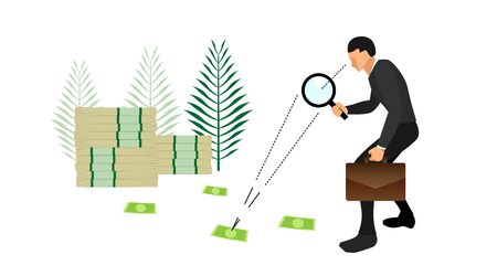 illustration of a businessman carrying bags and loops. identify traces of money. vector fileのイラスト素材