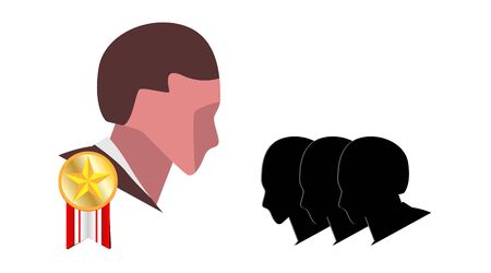 the silhouette of the head of the leadership and the work team. job organizational structure.のイラスト素材