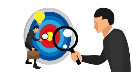 the activities of a male businessman are looking at the center of the target point.のイラスト素材