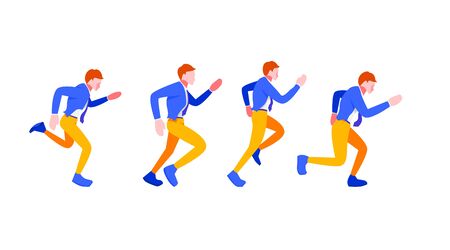 flat run competition character. various running poses. entrepreneurs compete in the business world.のイラスト素材