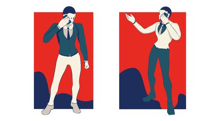 vector of male characters standing on a handphone. businessman calling. vectorのイラスト素材