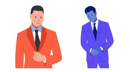 Business pose vector template standing in a neat suit. character of business people and...