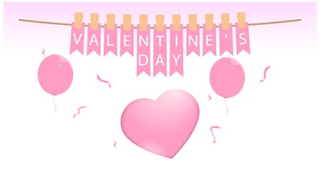Expression of happiness design welcomes valentine's day. festive design with floating balloons and ribbons. love symbol in the middle, and the text above.のイラスト素材