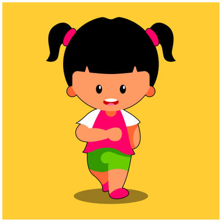 girl Cartoon walking, exercise. Daily fun activities. funny character Vector illustrationのイラスト素材