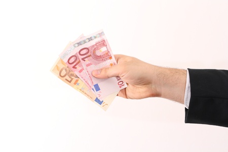 human hand holding money euroの写真素材